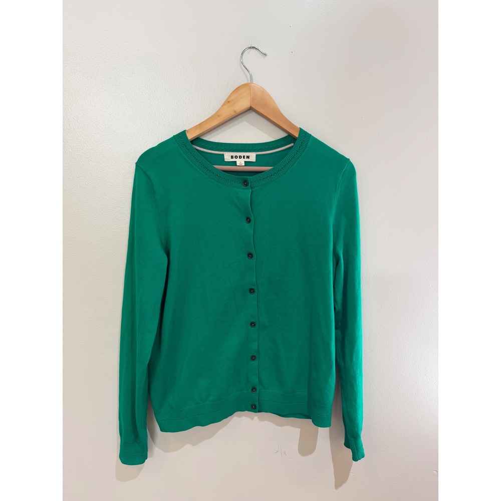 Boden Green Cotton Blend Crewneck Button Front Cardigan Sweater K0832 Size M